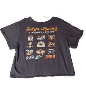 Vibe N Tokyo Racing Cropped Shirt Sz XL Motorcycle Legendary Riders 1999 Faded